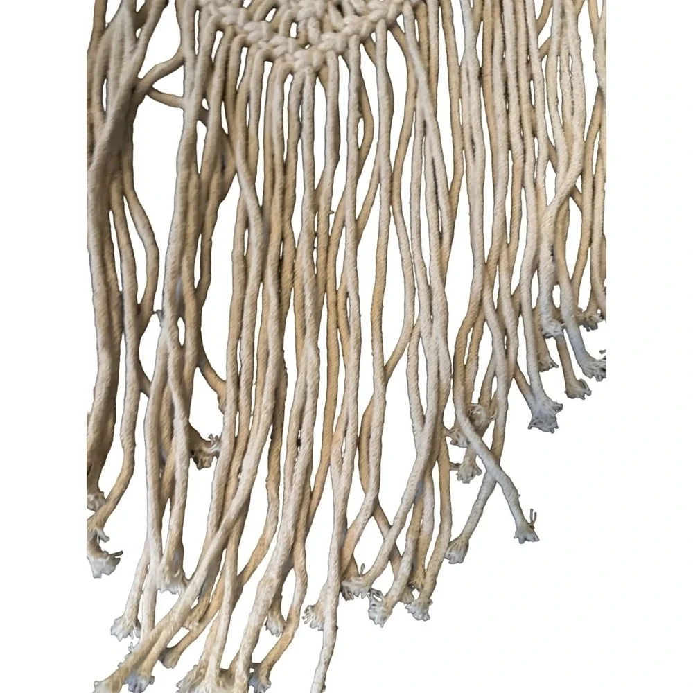Cream Macrame Wall Hanging Hand Knotted Fringed Edge